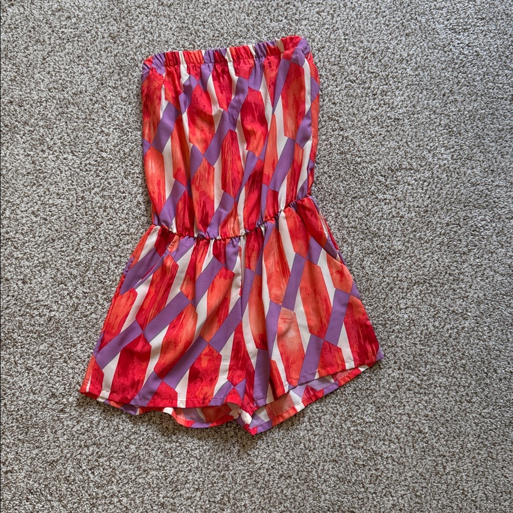 Tyche Red and Purple Patterned Romper